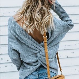 Twists reversible women knit sweater pullover gray tops long sleeve